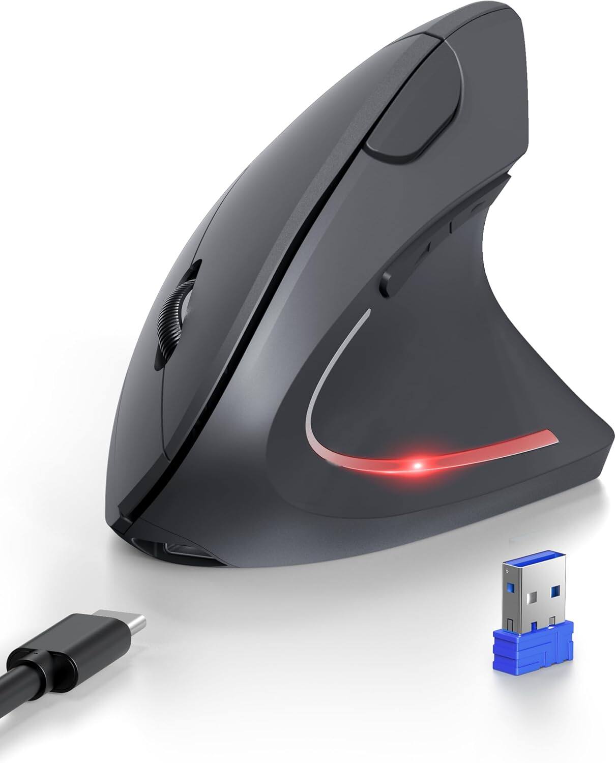 Front. TECKNET - TECKNET 2.4G Wireless Ergonomic Vertical Mouse(USB Receiver, Rechargeable) - Grey.