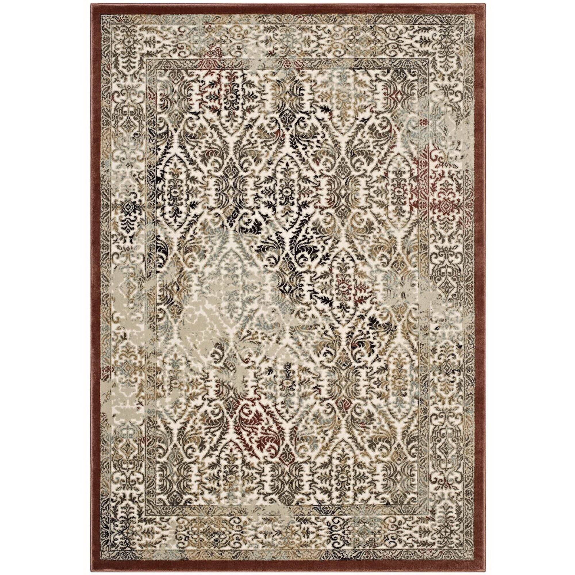 Angle. Modway - Hester Ornate Turkish Vintage Area Rug - Tan and Walnut Brown.