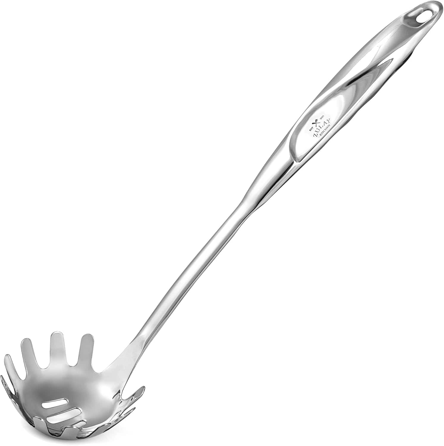 Zulay Kitchen - Stainless Steel Spaghetti Server - 12” Pasta Fork with Teeth & Draining Holes - Silver
