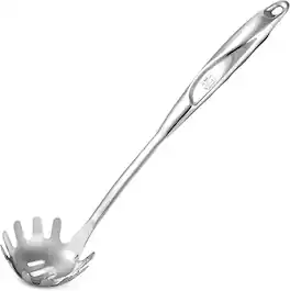 Zulay Kitchen - Stainless Steel Spaghetti Server - 12” Pasta Fork with Teeth & Draining Holes - Silver