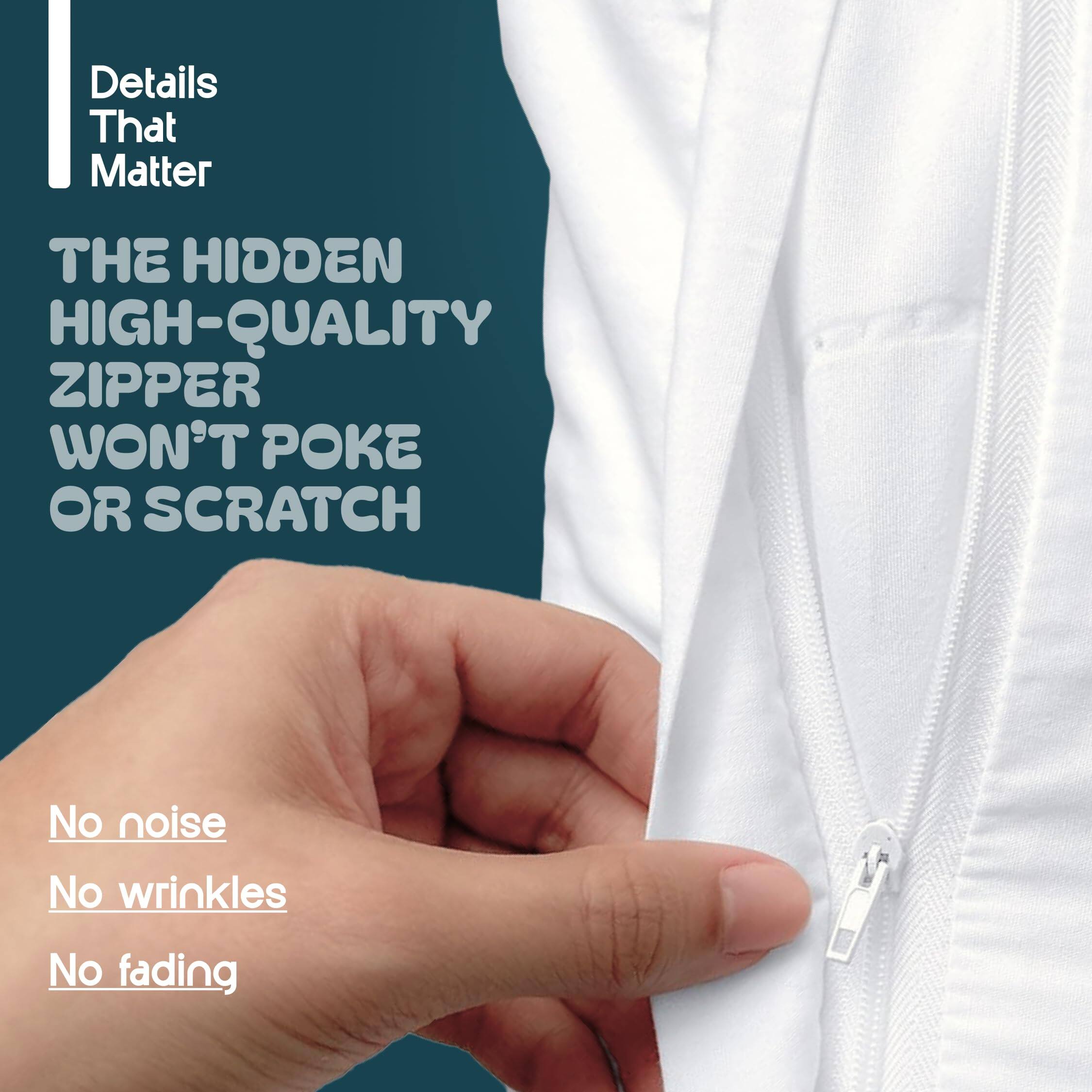 Details That Matter

THE HIDDEN HIGH-QUALITY ZIPPER WON'T POKE OR SCRATCH

No noise  
No wrinkles  
No fading