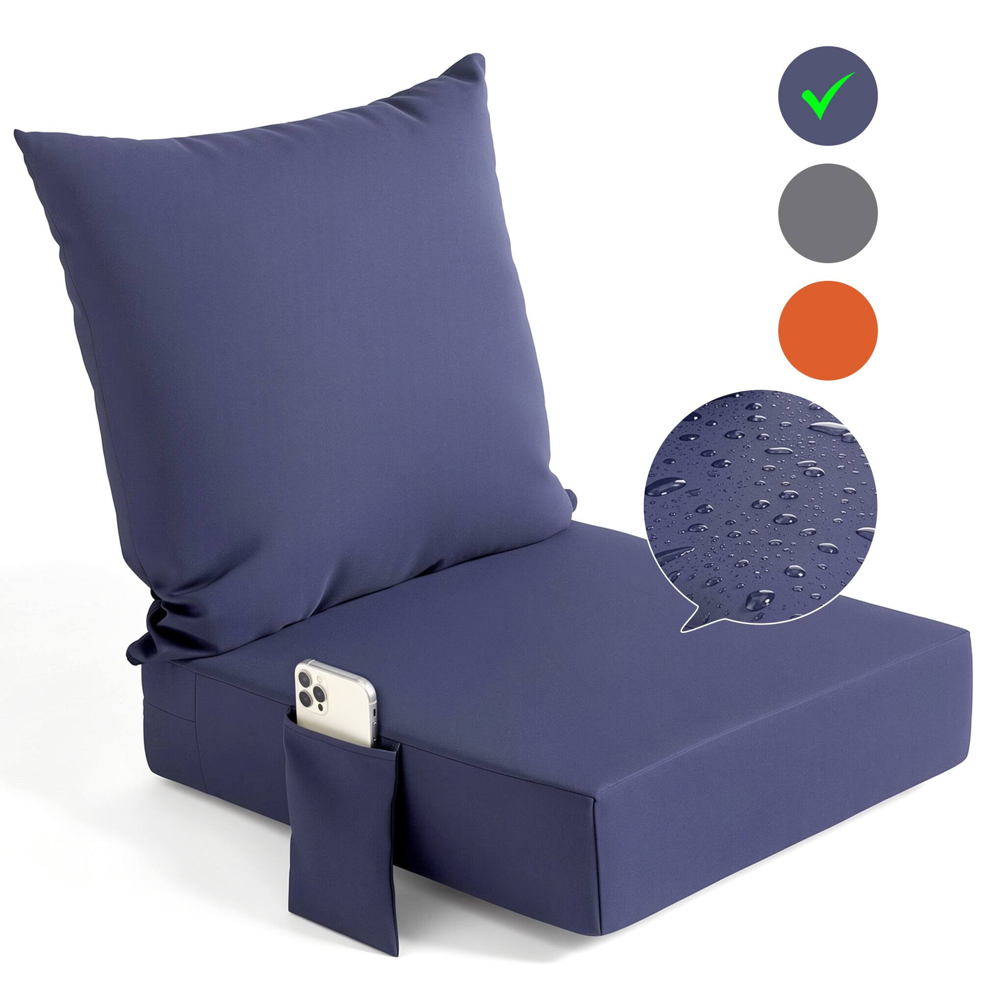 Sugift - Outdoor Seat and Back Cushion Set, Waterproof Fade-Resistant Patio Replacement Cushions - Blue