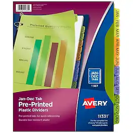 Avery - Plastic Pre-Printed Monthly Plastic Divider, Jan-Dec Tabs, 1 Set - Multicolor