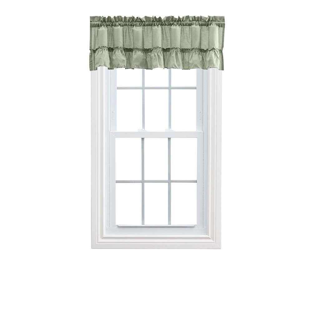 Front. Ellis Curtain - Ellis Stacey 1.5" Rod Pocket High Quality Fabric Solid Color Window Ruffled Filler Valance 54"x13" Sage - Sage.