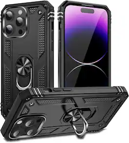 Entronix - iPhone 15 Pro Case - Dual-Layer Protection with Kickstand - Black