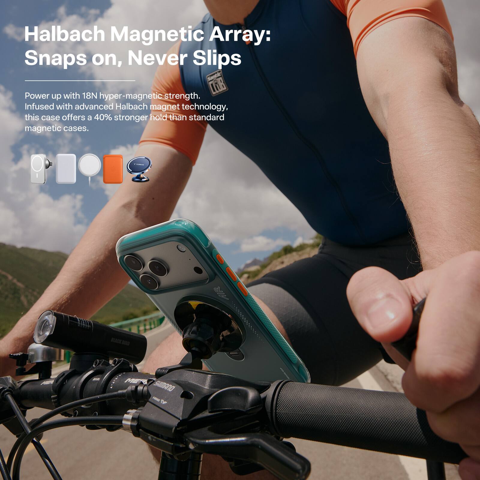 Halbach Magnetic Array: Snaps on, Never Slips

Power up with 18N hyper-magnetic strength. Infused with advanced Halbach magnet technology, this case offers a 40% stronger hold than standard magnetic cases.