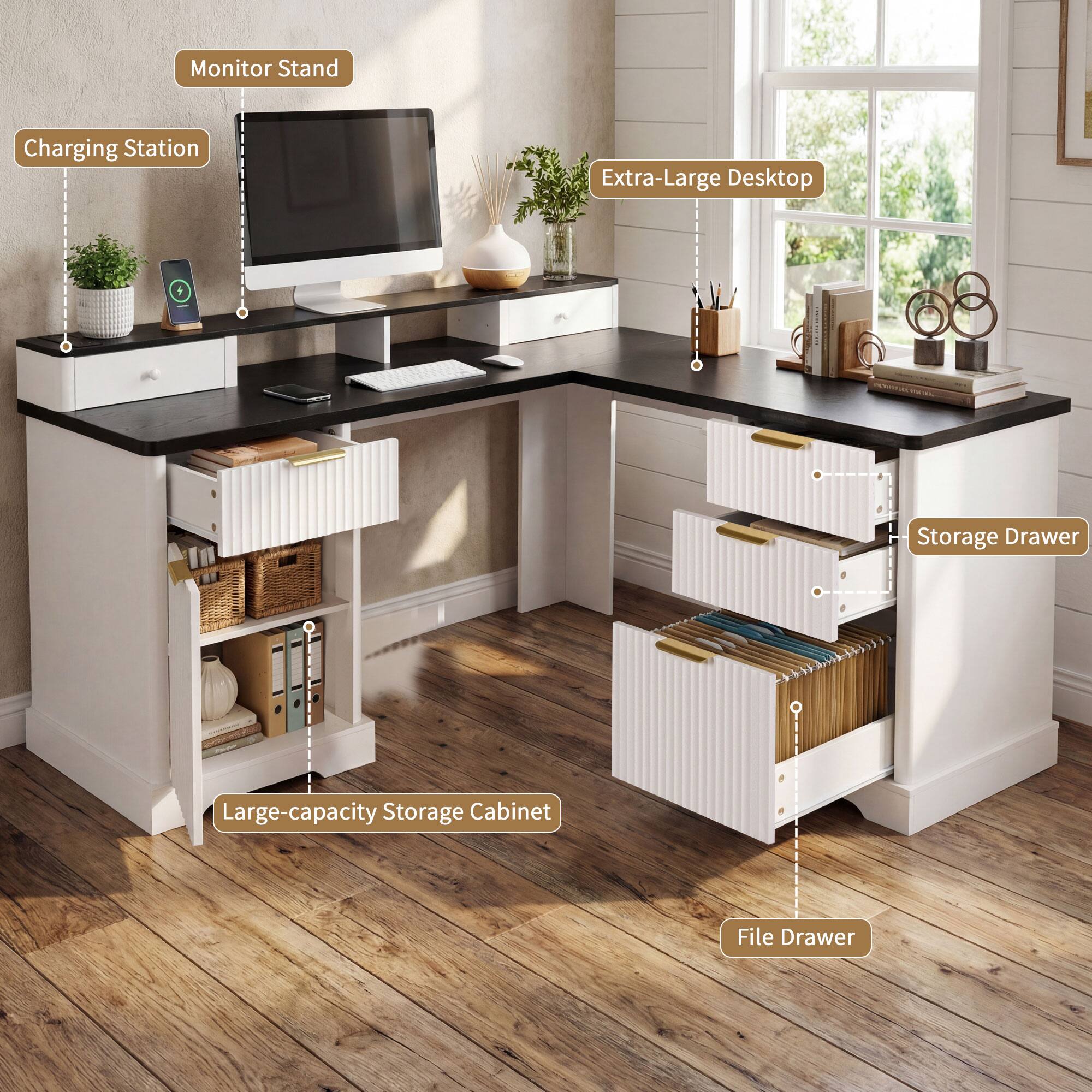Monitor Stand  
Charging Station  
Extra-Large Desktop  
Storage Drawer  
Large-capacity Storage Cabinet  
File Drawer
