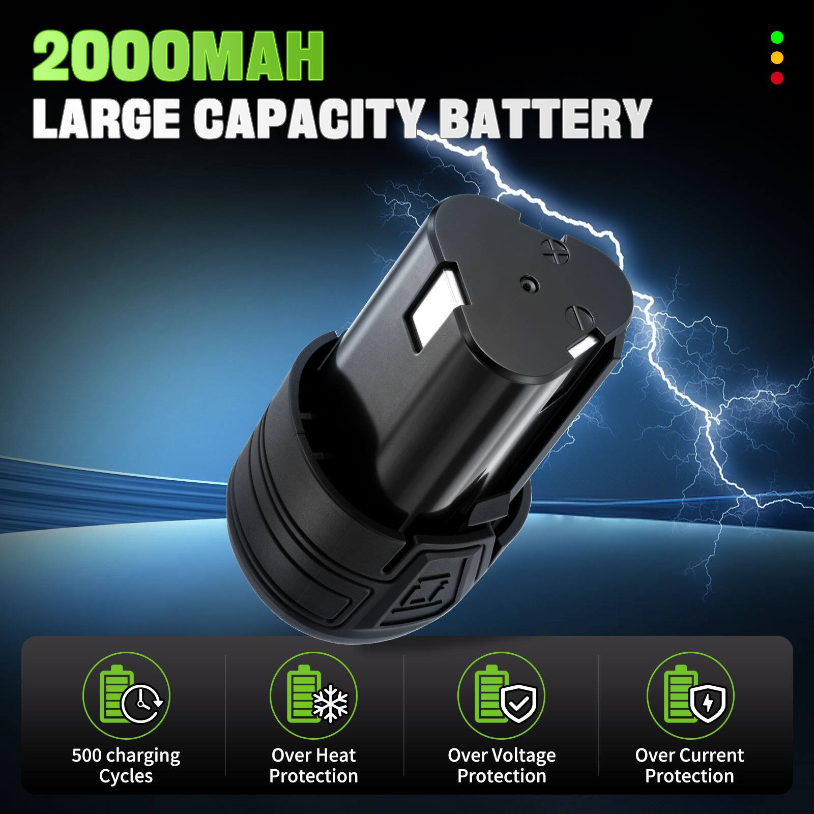 2000MAH LARGE CAPACITY BATTERY

- 500 charging Cycles
- Over Heat Protection
- Over Voltage Protection
- Over Current Protection