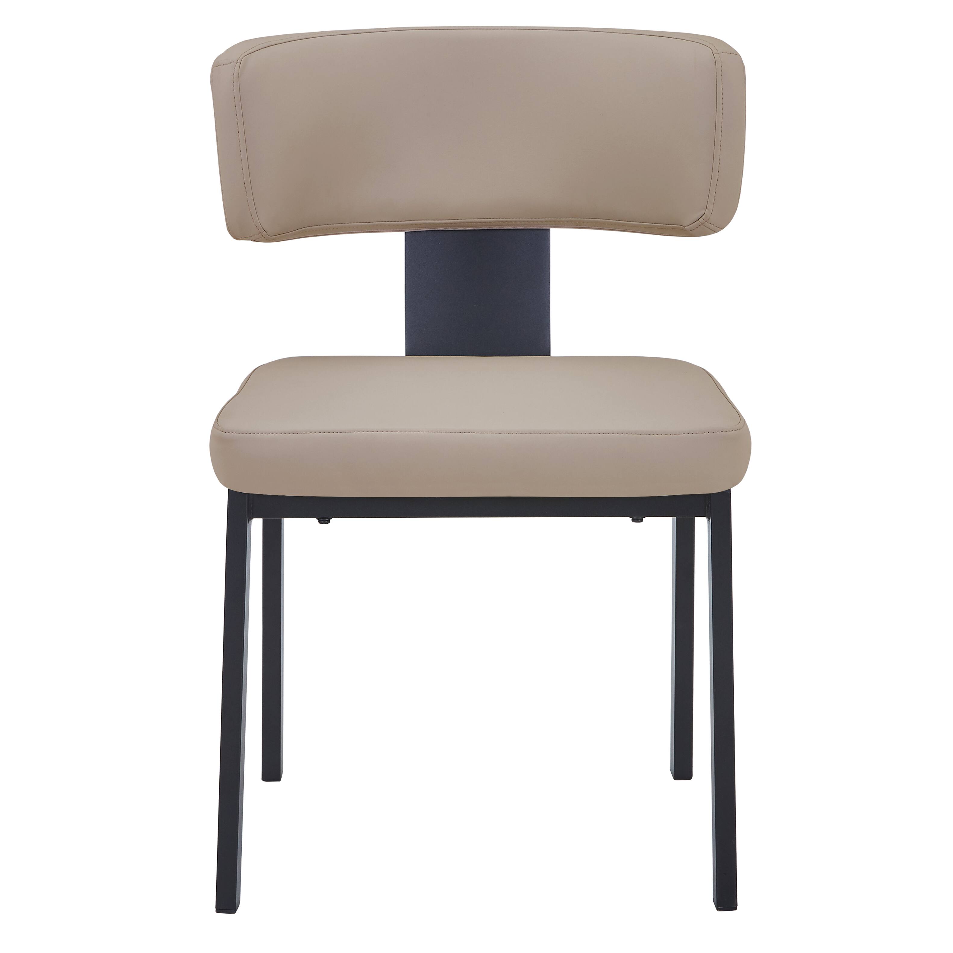 Alt View 2. LeisureMod - Teres Leather Dining Chair, Ergonomic Mid-Century Modern Kitchen Accent Chair, Steel Legs - Light Taupe.