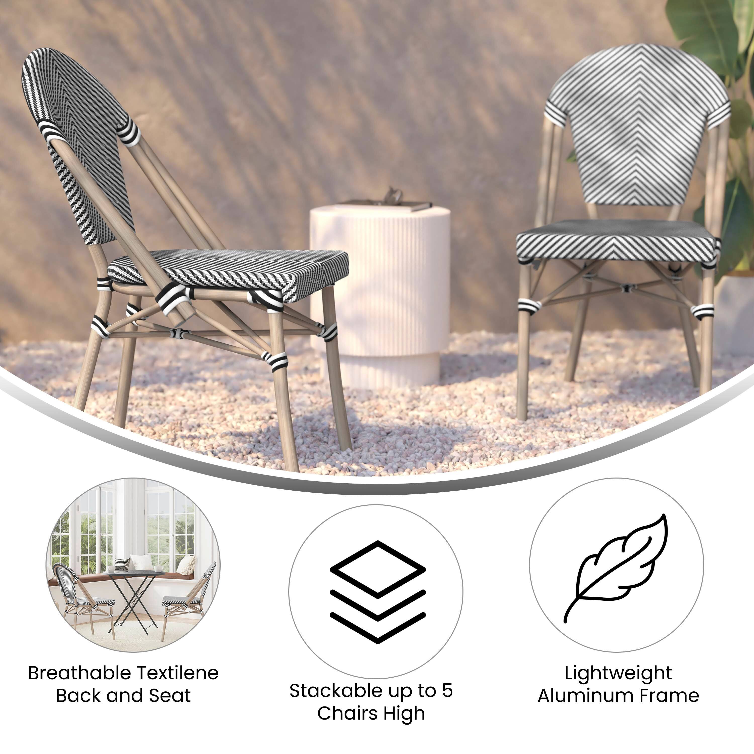 Breathable Textilene Back and Seat  
Stackable up to 5 Chairs High  
Lightweight Aluminum Frame