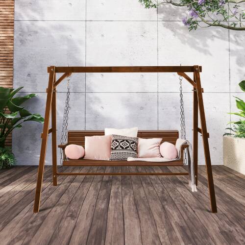Alt View 10. Winado - 5FT Wooden Porch Swing Frame Only A-Frame Porch Swing Stand w/ Stability Bar, Wood Swing Hanger for Outdoor Garden Patio - Carbonized.