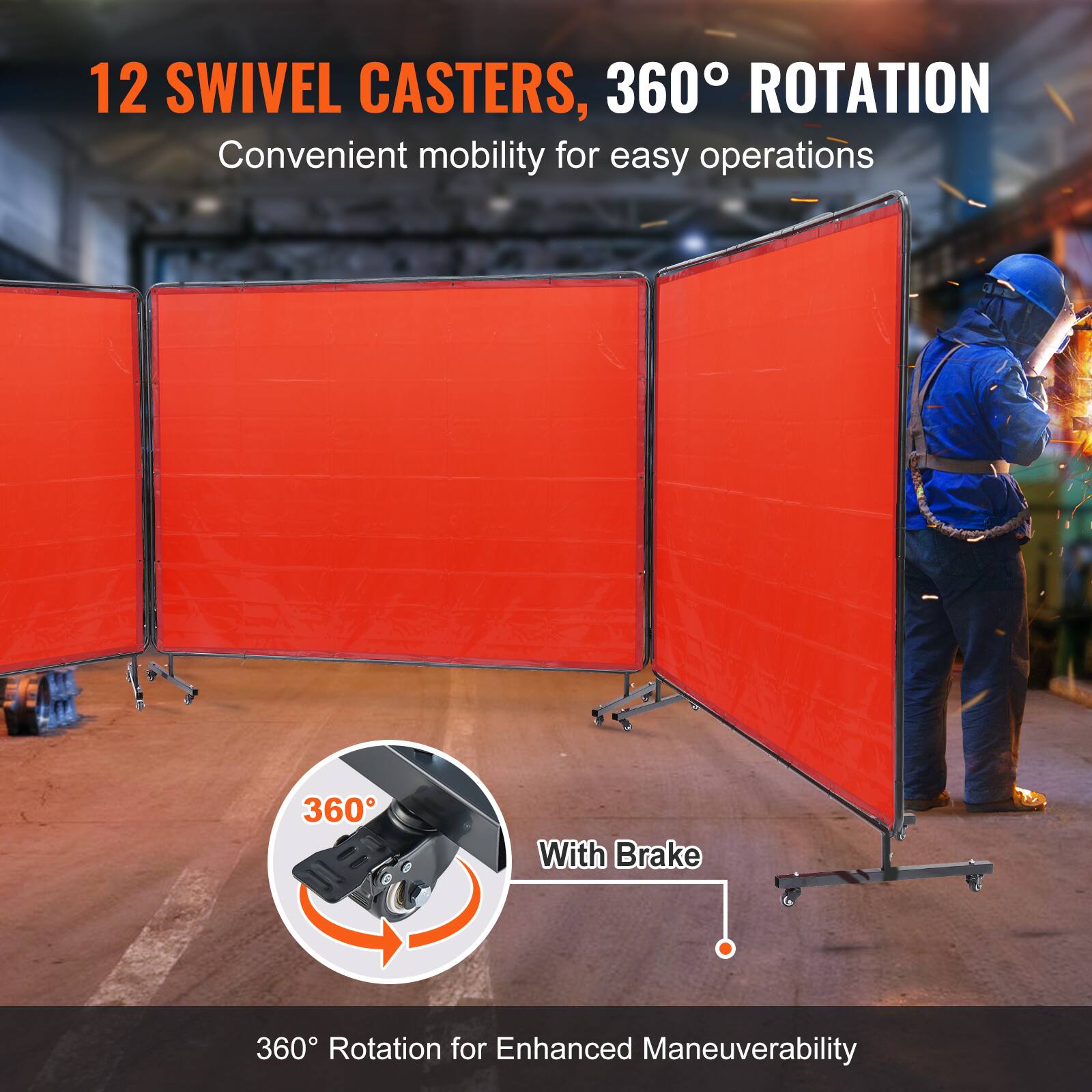 12 Swivel Casters, 360° Rotation  
Convenient mobility for easy operations  
With Brake  
360° Rotation for Enhanced Maneuverability