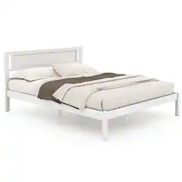 Costway - Queen Wooden Platform Bed with 12 Slats Headboard & Under Bed Storage - White
