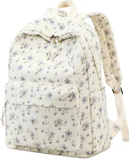 Live At Space - School Backpack Teens Large Corduroy Bookbag Lightweight Laptop Girls Women Casual College - Grace Purple Flower