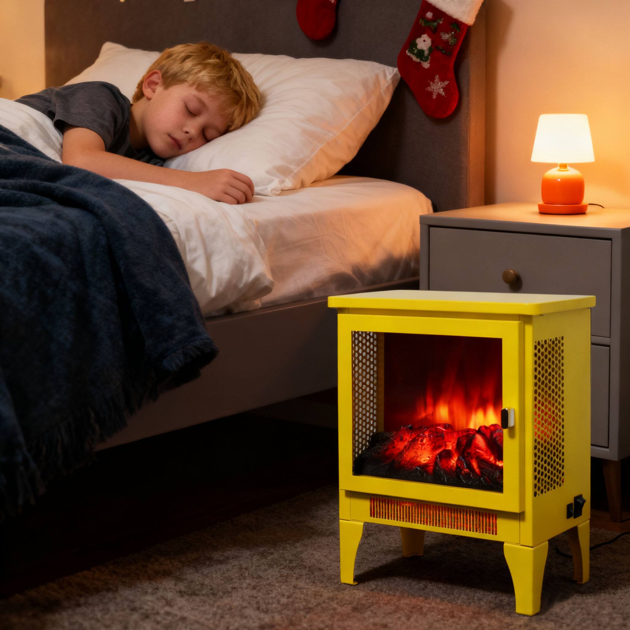 Alt View 2. Mondawe - 18" Freestanding Electric Fireplace Stove Heater w/ 3D Panoramic Flame, CSA/UL Certified, 5000 BTU, 400 Sq.Ft. - Yellow.