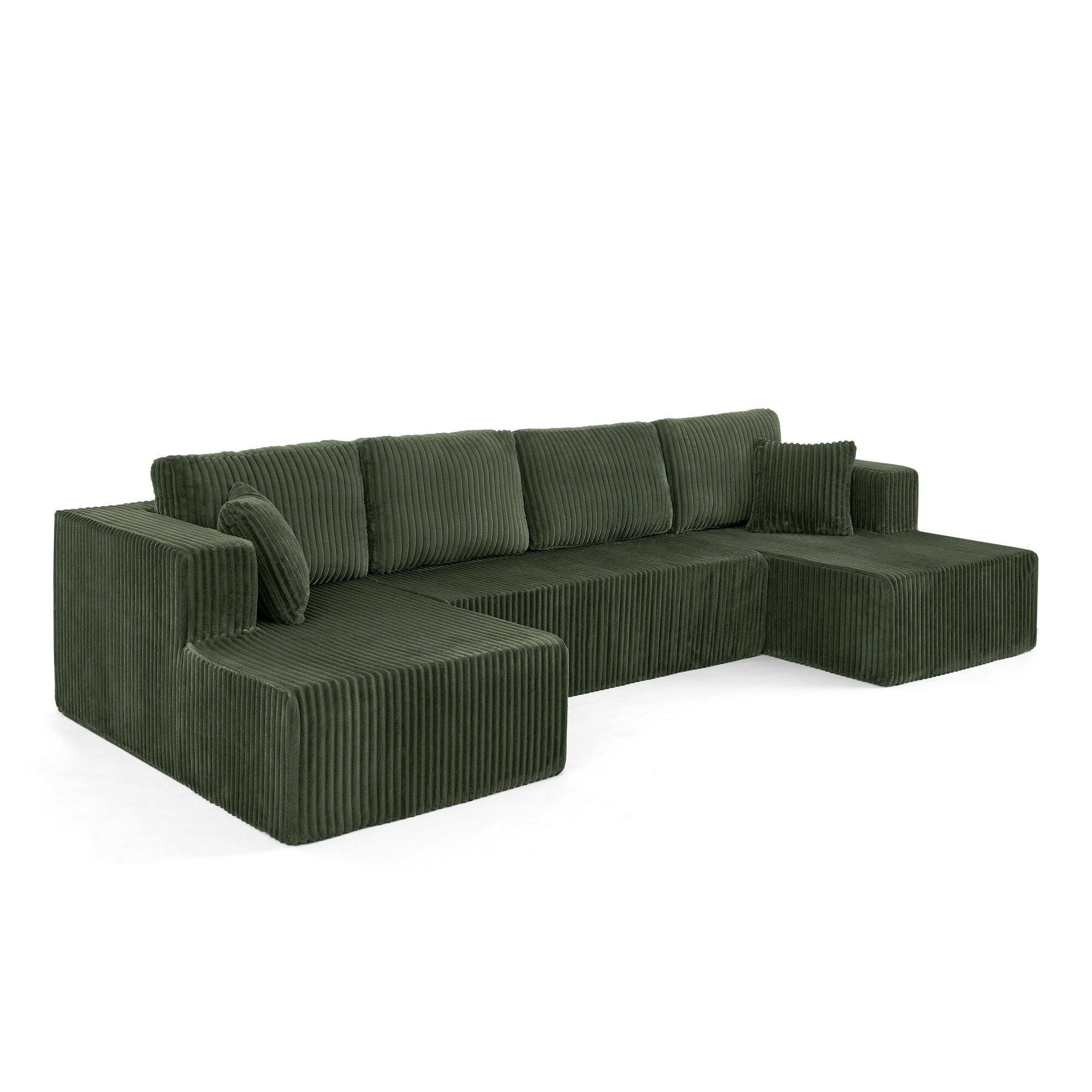 Alt View 9. Boyel Living - U Shape Modular Sectional Sofa Compressed Corduroy Couch Minimalist Sleeper Sofa for Living Room and Bedroom Green - Green.