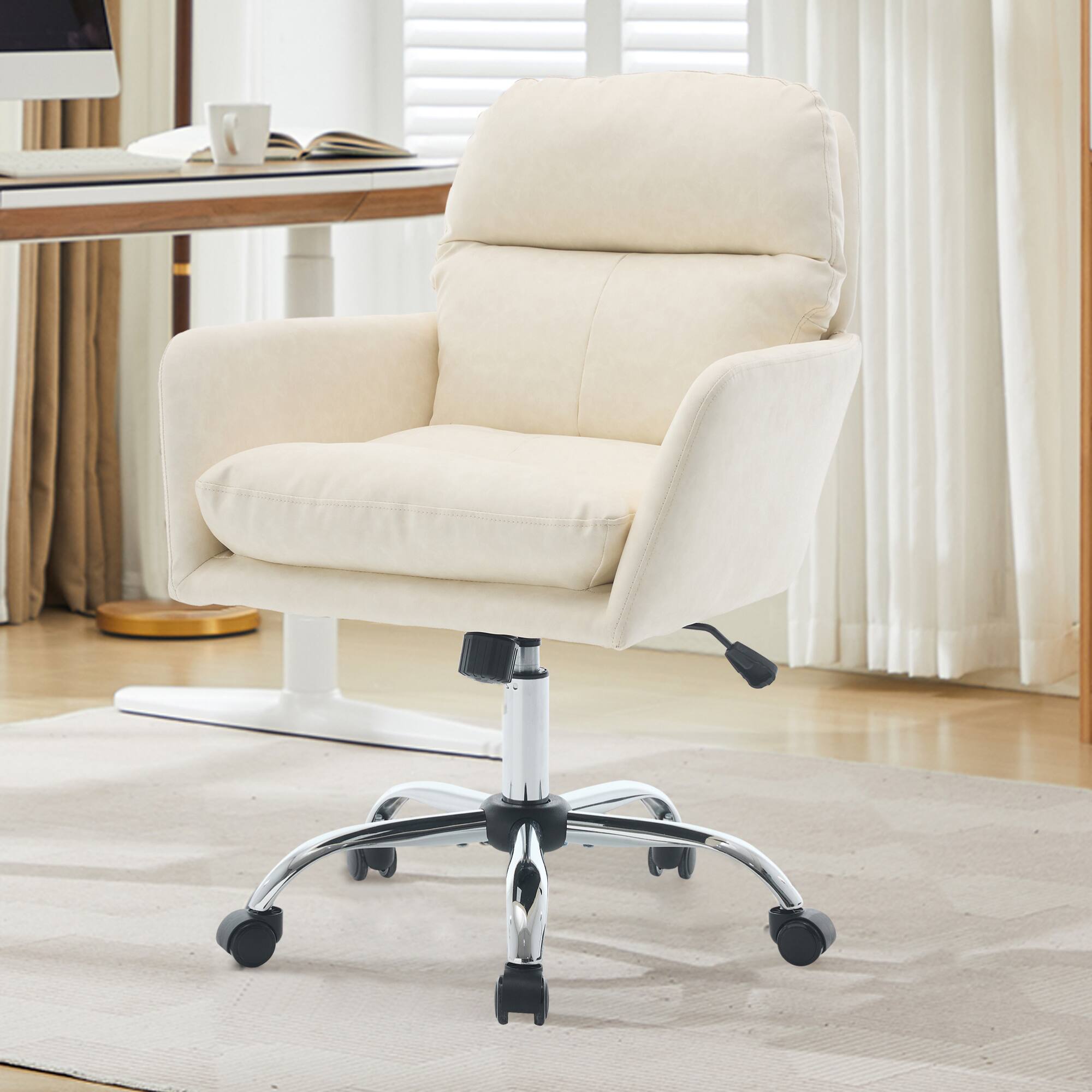 Back. GOODSILO - Ergonomic Executive Office Chair with Adjustable Height and PU Leather Upholstery - White.