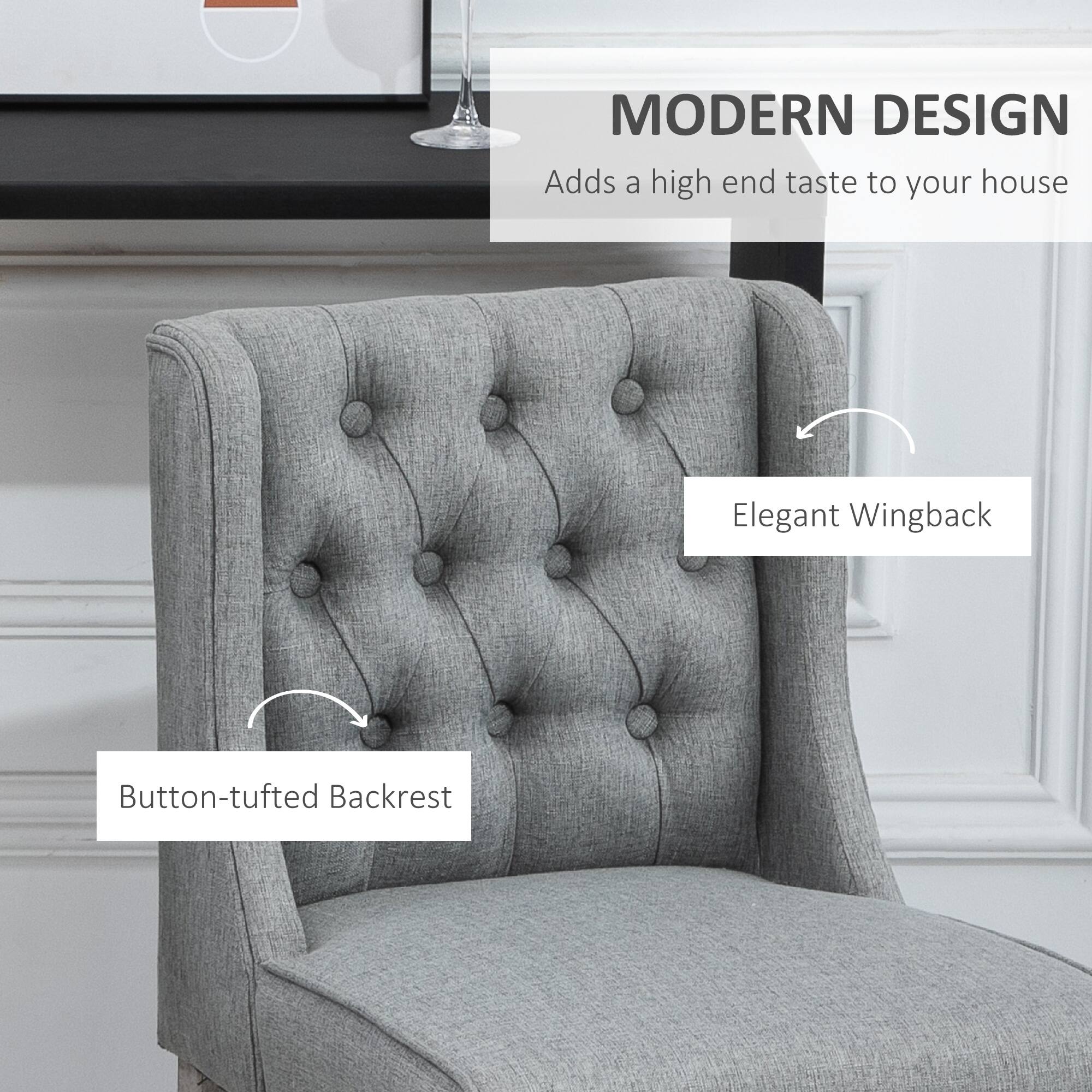 MODERN DESIGN  
Adds a high-end taste to your house  

Elegant Wingback  
Button-tufted Backrest