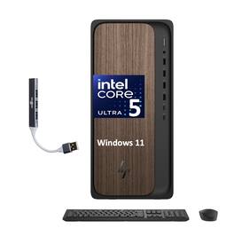 HP - Upgraded - OmniDesk Desktop (Ultra 5 225, 32GB, 2TB SSD, Intel Graphics, WiFi 6, Bluetooth 5.4, Win 11 Pro) w/USB Hub - Dark Wood