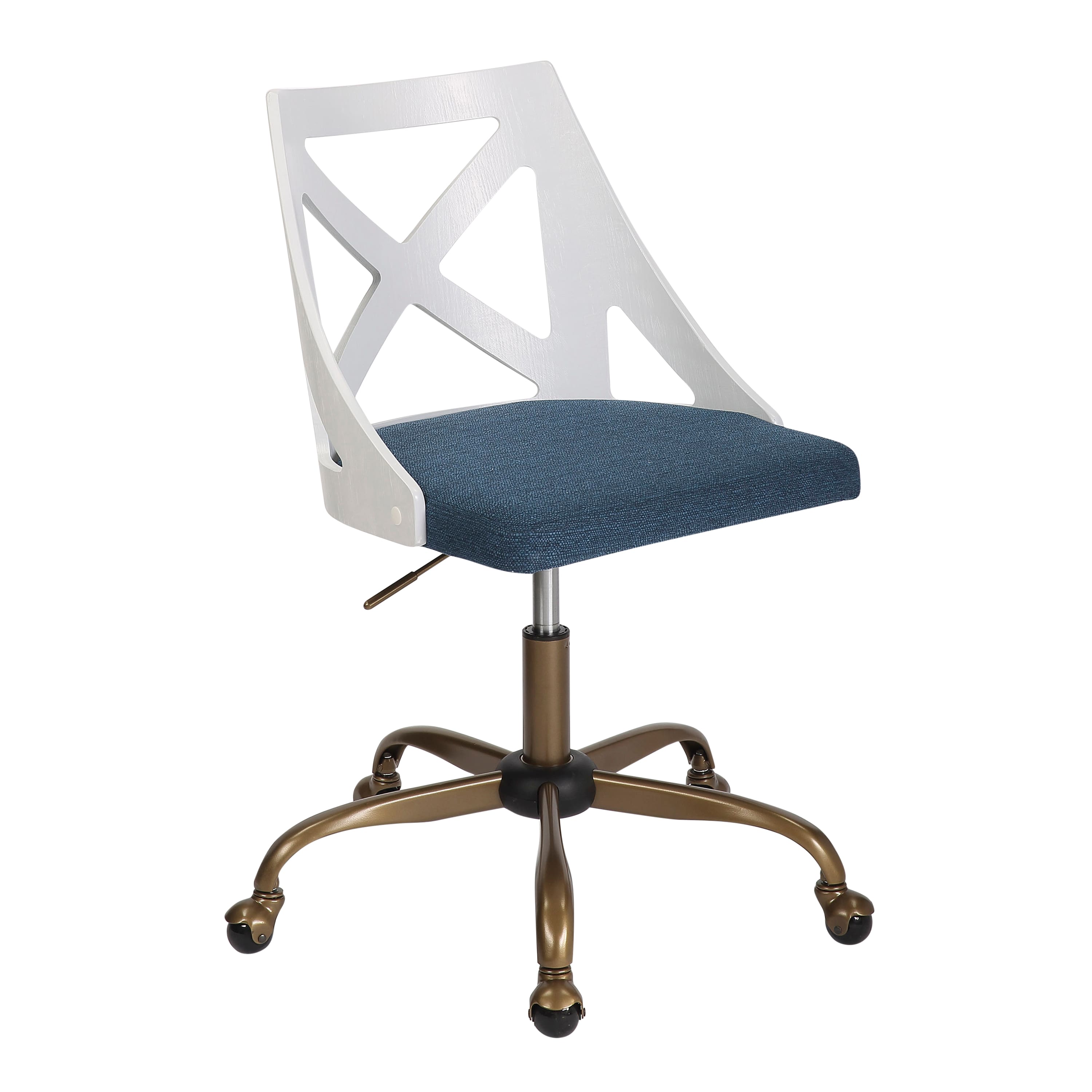 APRILSOUL - Charlotte Farmhouse Task Chair in Antique Copper Metal White Textured Wood and Fabric by LumiSource - Blue