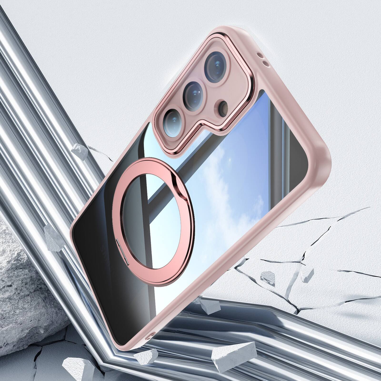 Alt View 1. Dteck - Magnetic Clear Case For Samsung Galaxy A17 5G, Shockproof Anti-Scratch 360° Ring Holder Stand PC+TPU Protection Cover - Pink.