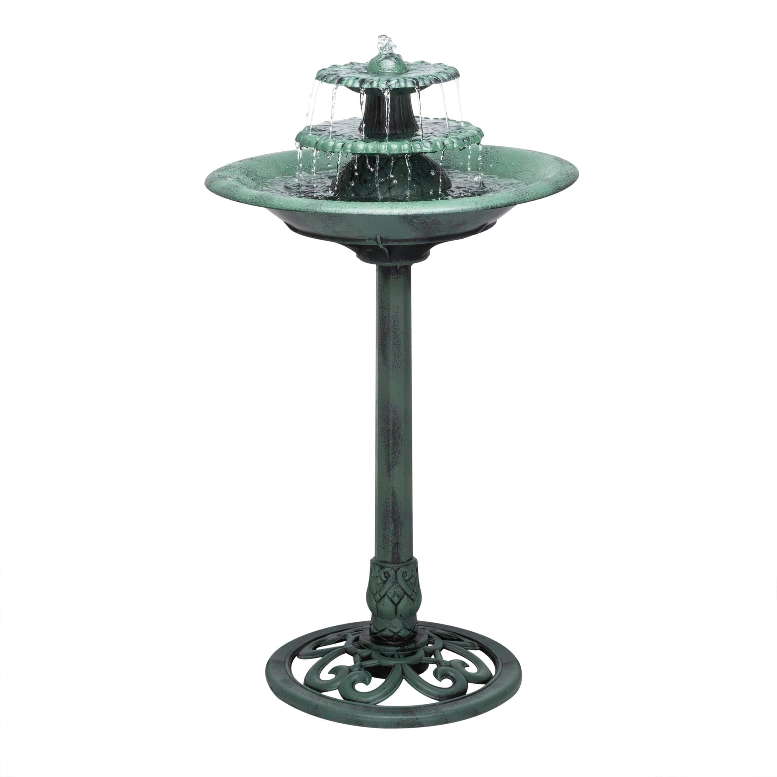 Dazzed Corner - 3 Tiered Pedestal Water Fountain and Birdbath for Garden, Patio, Yard, and Deck - Green