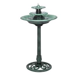 Dazzed Corner - 3 Tiered Pedestal Water Fountain and Birdbath for Garden, Patio, Yard, and Deck - Green