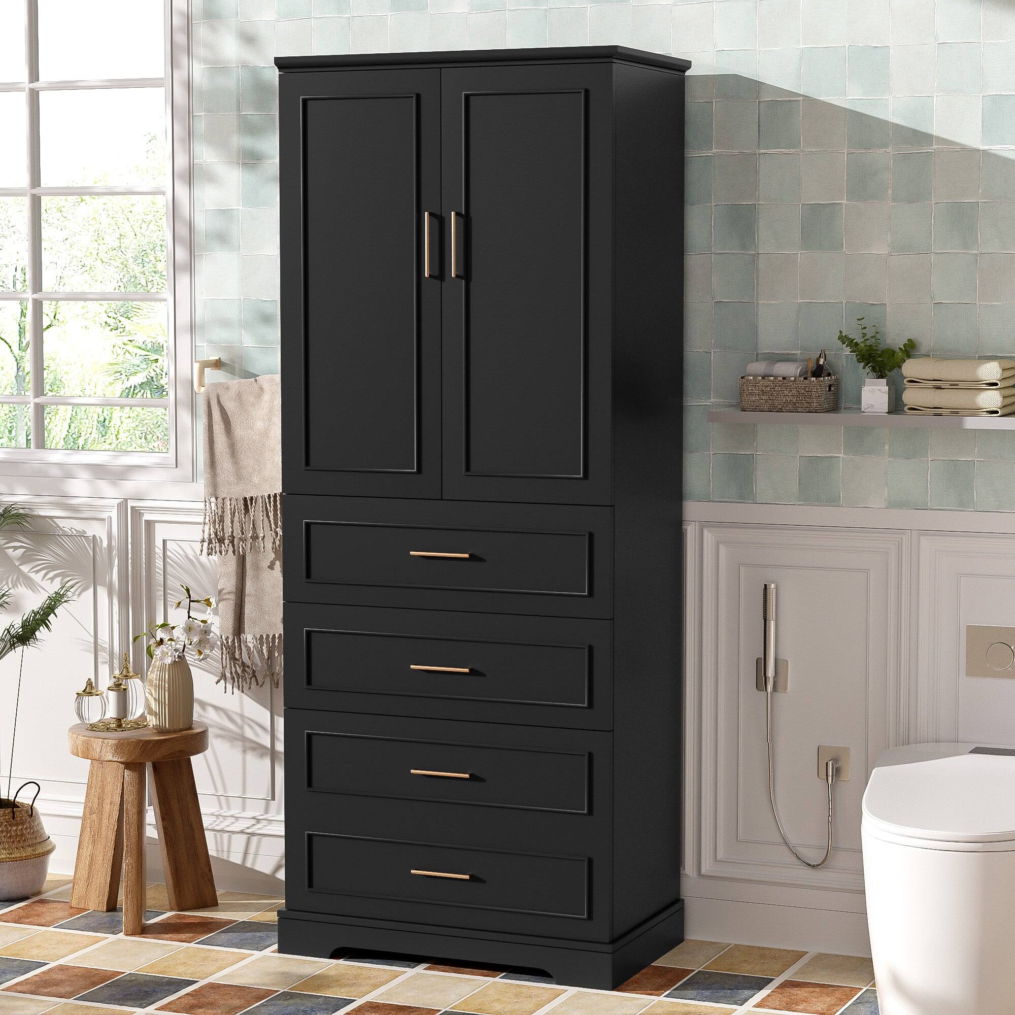 Alt View 2. Boyel Living - 72.2 Inch Black Tall Freestanding Bathroom Cabinet with 3 Drawers Adjustable Shelf Soft Close Doors Steel Handles - Black.
