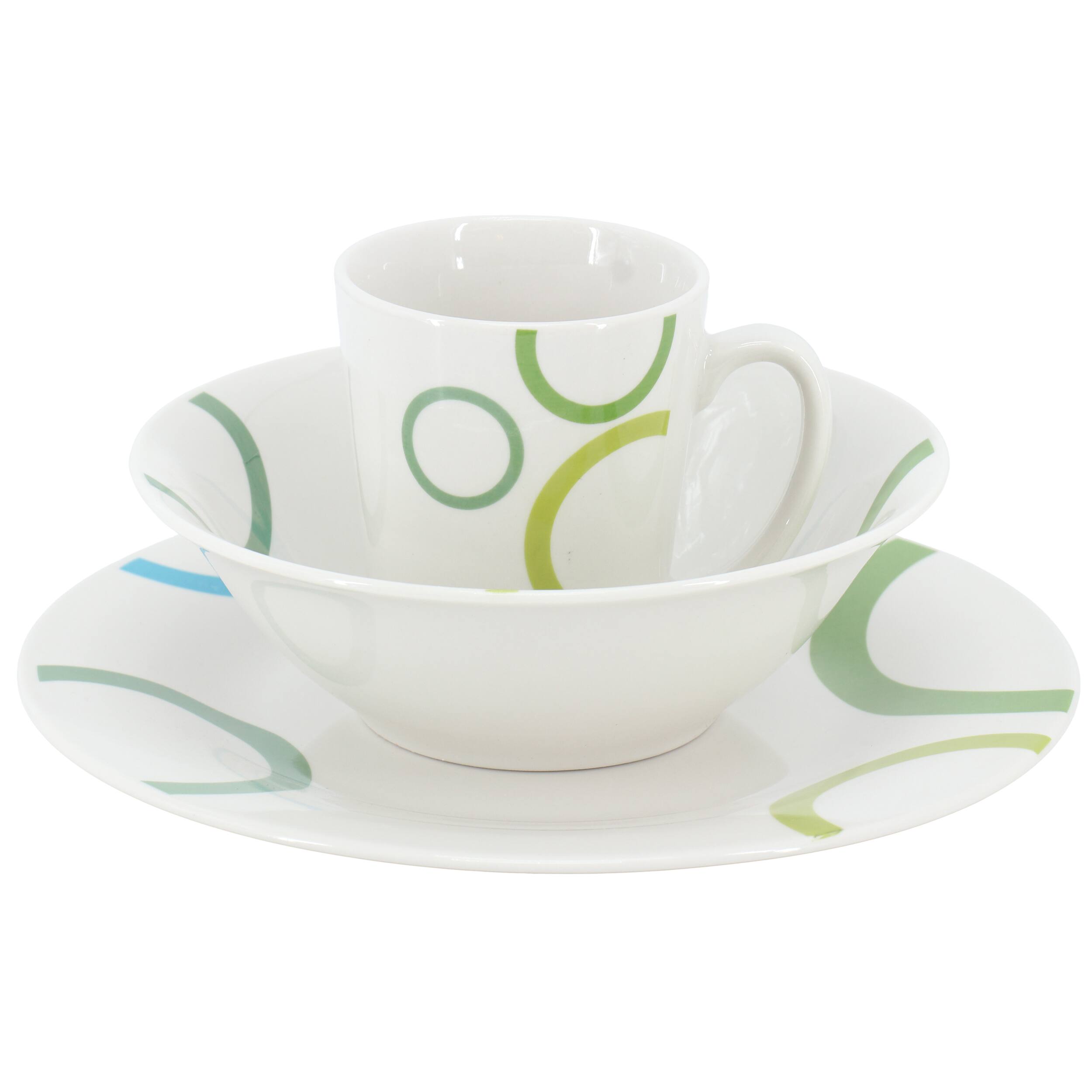 Alt View 2. Gibson - Gibson Home Green Loops 12 Piece Round Fine Ceramic Dinnerware Set in White - White.