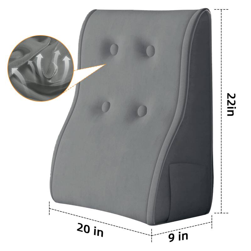 Left. wowmax - Adjustable Reading Pillow - Velvet Gray - Convertible Long Body Cushion (20x9x22in) - Gray.