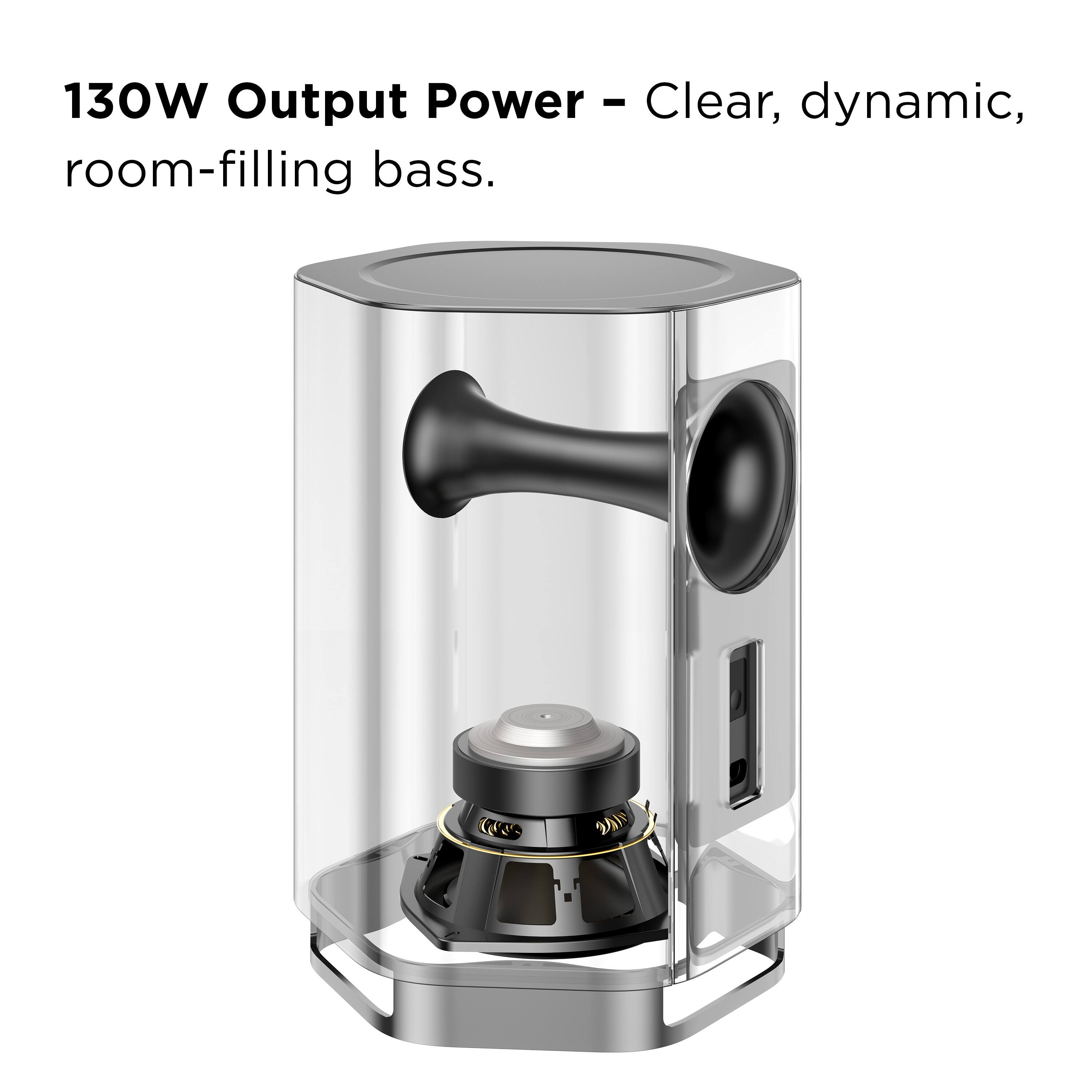 130W Output Power – Clear, dynamic, room-filling bass.
