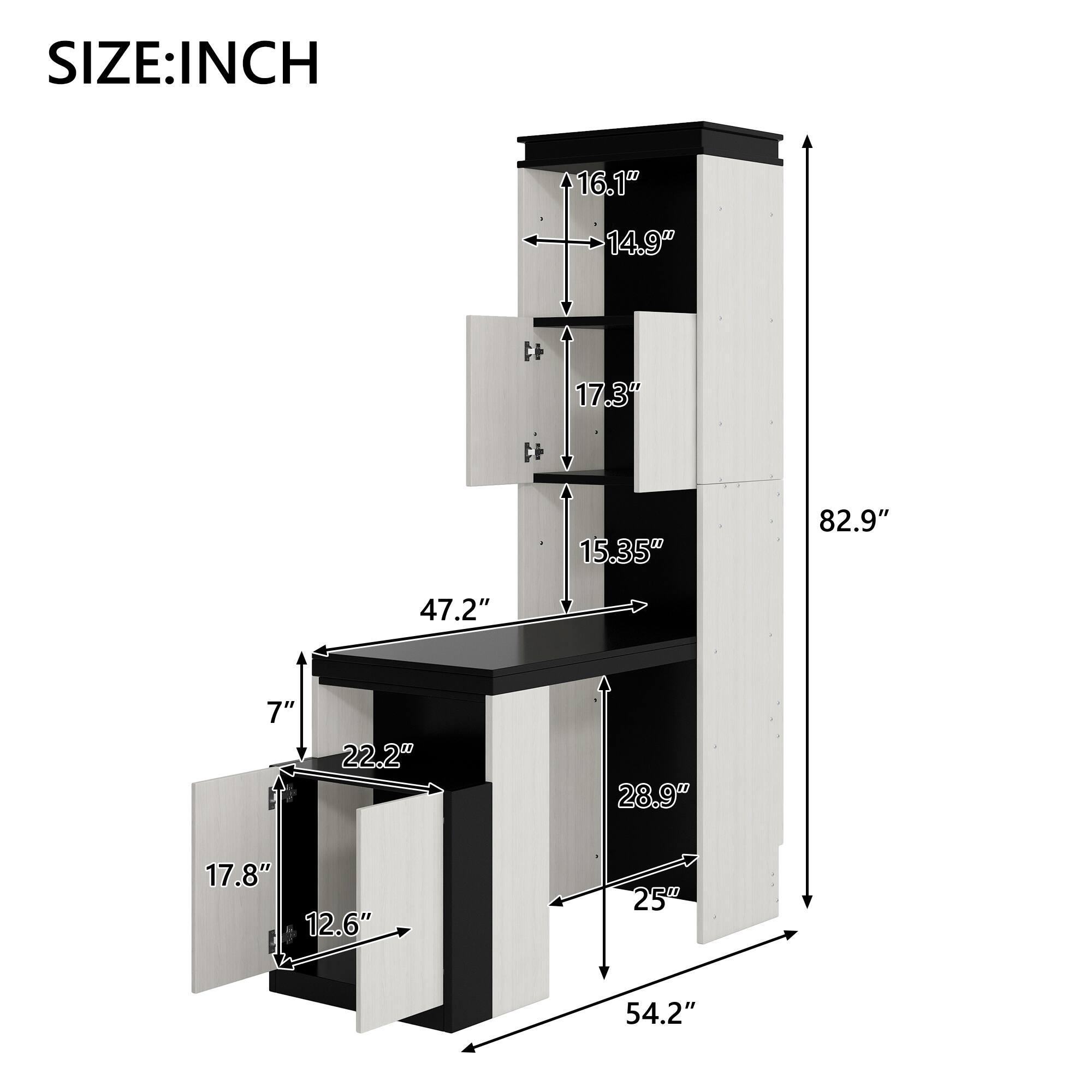 SIZE: INCH

- 16.1"
- 14.9"
- 17.3"
- 15.35"
- 82.9"
- 47.2"
- 7"
- 22.2"
- 28.9"
- 17.8"
- 12.6"
- 25"
- 54.2"