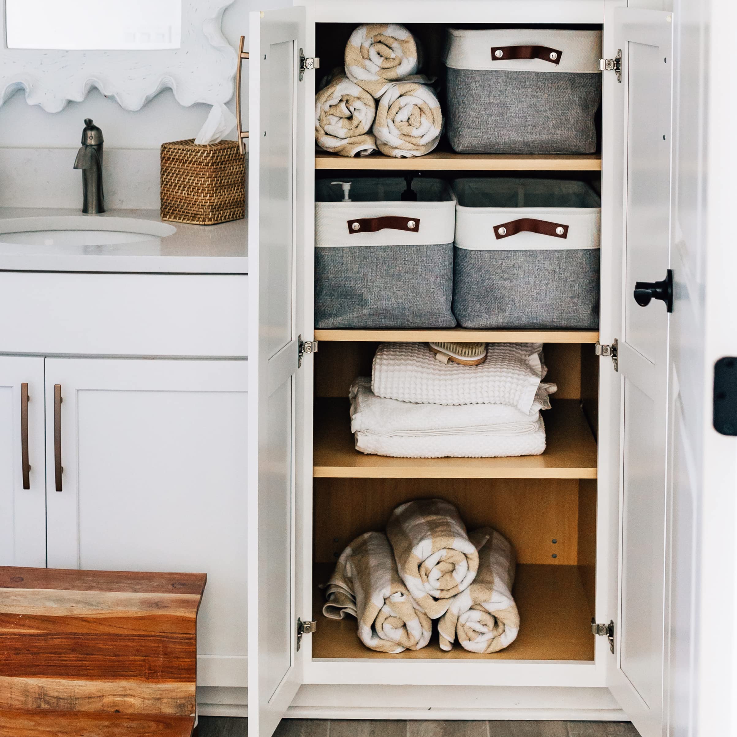 Alt View 6. Dapper Styles - Fabric Storage Baskets For Shelves 15x11in Closet Bins Cloth Organizing Linen Organizers Basket - Gray / Off-White-Small - 6pc.