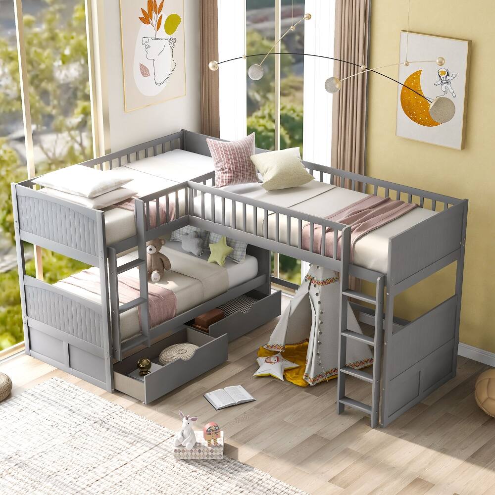 Angle. Loheer - Loheer Triple Bunk Bed Twin Size with Loft Attached Gray Wood - Gray.