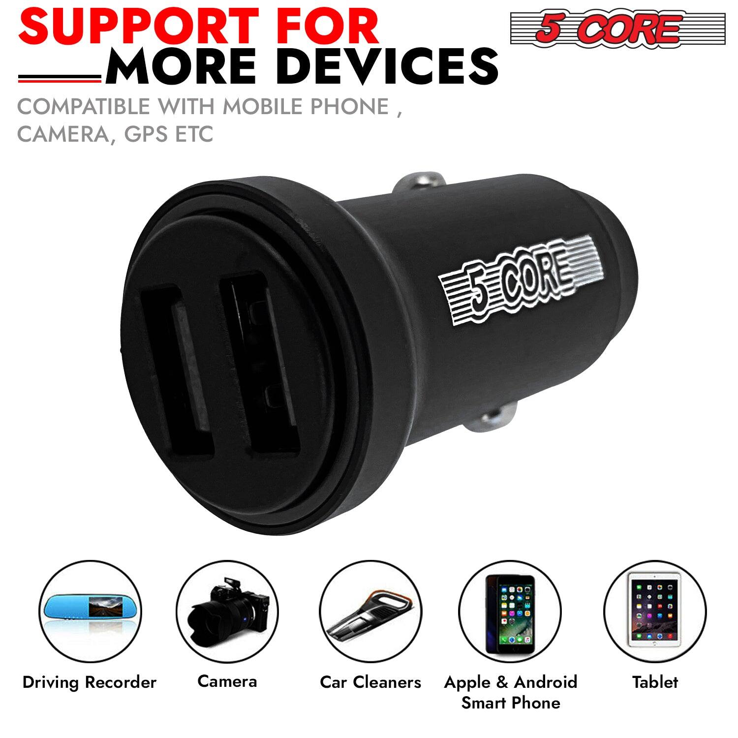 SUPPORT FOR MORE DEVICES  
COMPATIBLE WITH MOBILE PHONE, CAMERA, GPS ETC  

5 CORE  

Driving Recorder  
Camera  
Car Cleaners  
Apple & Android Smart Phone  
Tablet