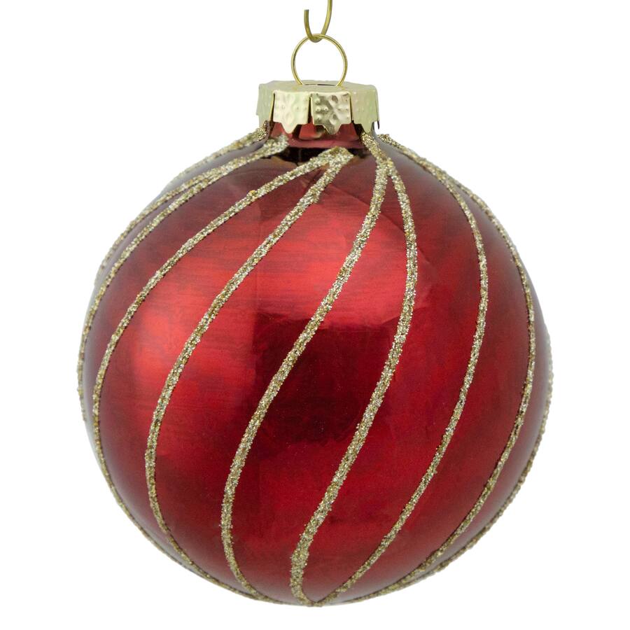 Northlight Glitter Swirl Stripes Christmas Glass Ball Ornaments 3 ...