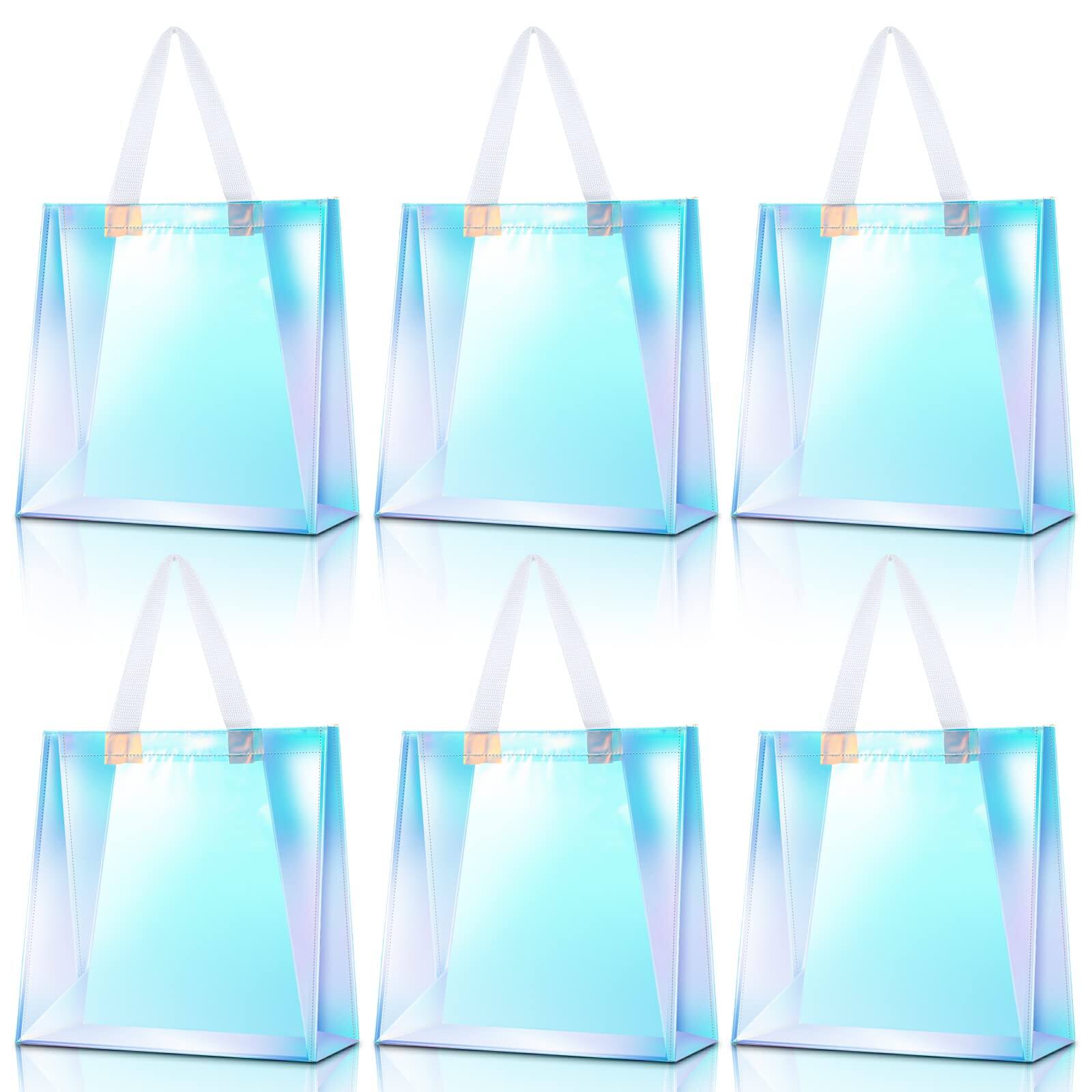 Front. DORLUKFU - 6 Pcs Clear Tote Bag Stadium Approved Plastic Hand Bag - Holographic Color.