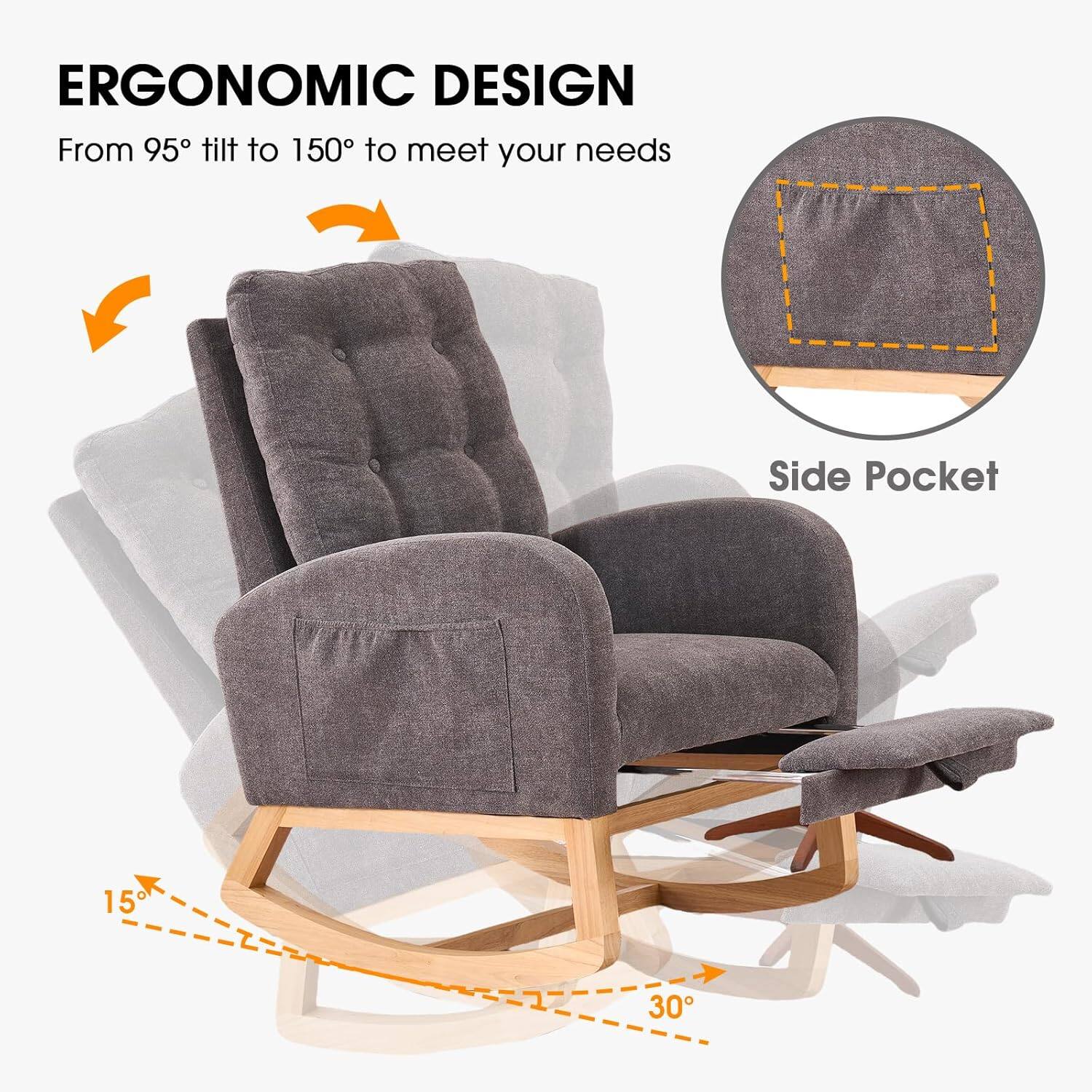 ERGONOMIC DESIGN  
From 95° tilt to 150° to meet your needs  

Side Pocket  

15°  
30°