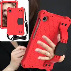 Front. Dteck - For Samsung Galaxy Tab A11 2025 / A9 2023 Rugged Kid Case Shockproof Safe EVA Hand Grip Cover With Crossbody Strap - Red.