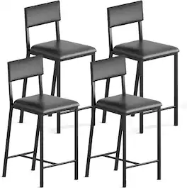 GARVEE - Bar Stools, Set of 4 Dining Chairs, Kitchen Breakfast Chairs with Upholstered, 26" Tall Counter Bar Stools - Black