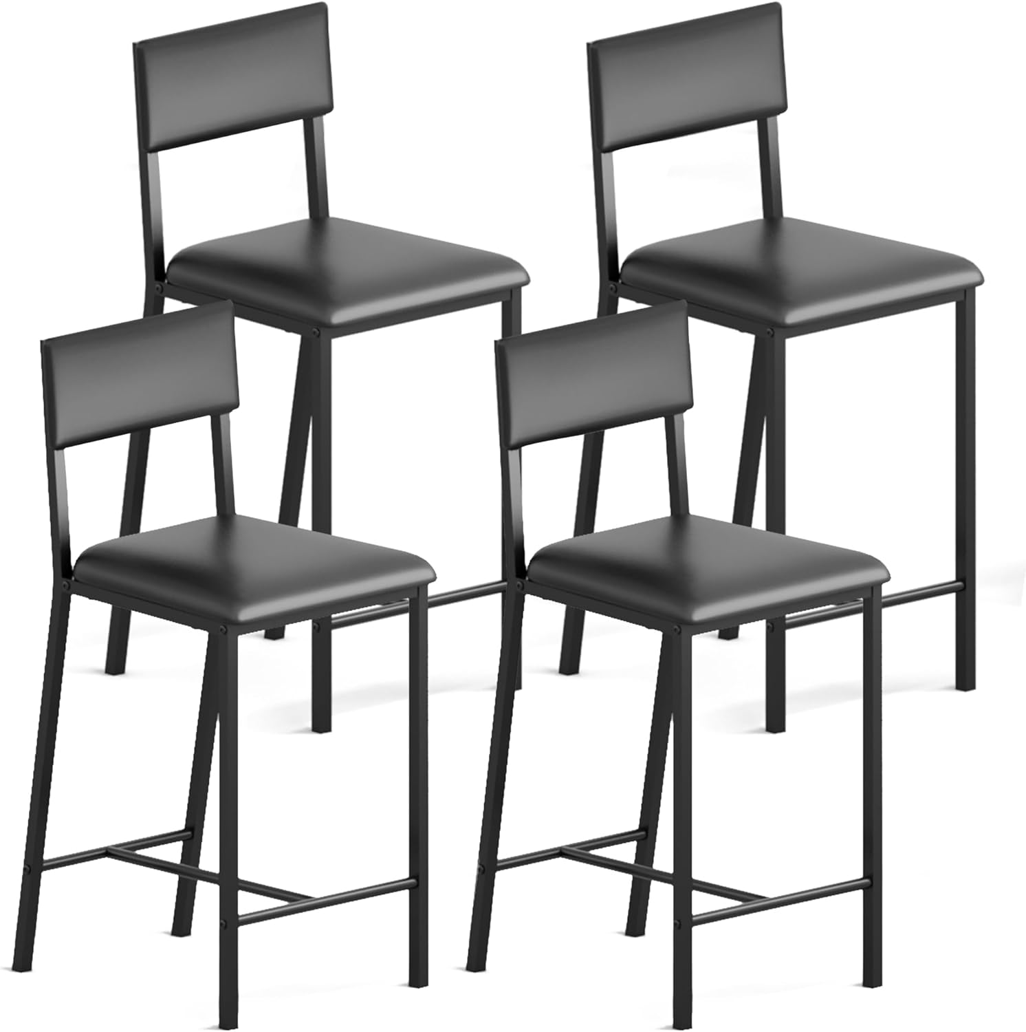 Front. GARVEE - Bar Stools, Set of 4 Dining Chairs, Kitchen Breakfast Chairs with Upholstered, 26" Tall Counter Bar Stools, Black - Black.