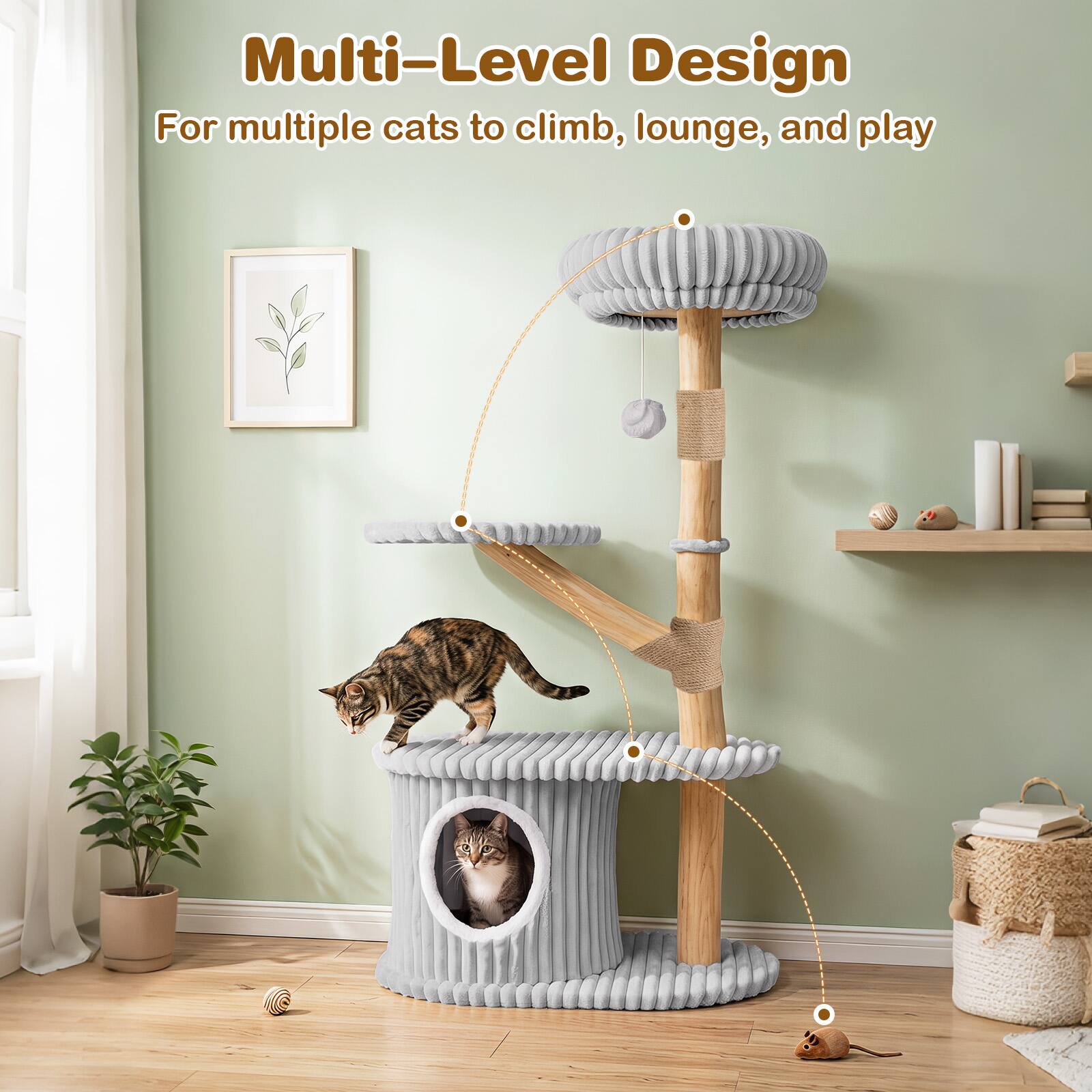 Multi-Level Design  
For multiple cats to climb, lounge, and play