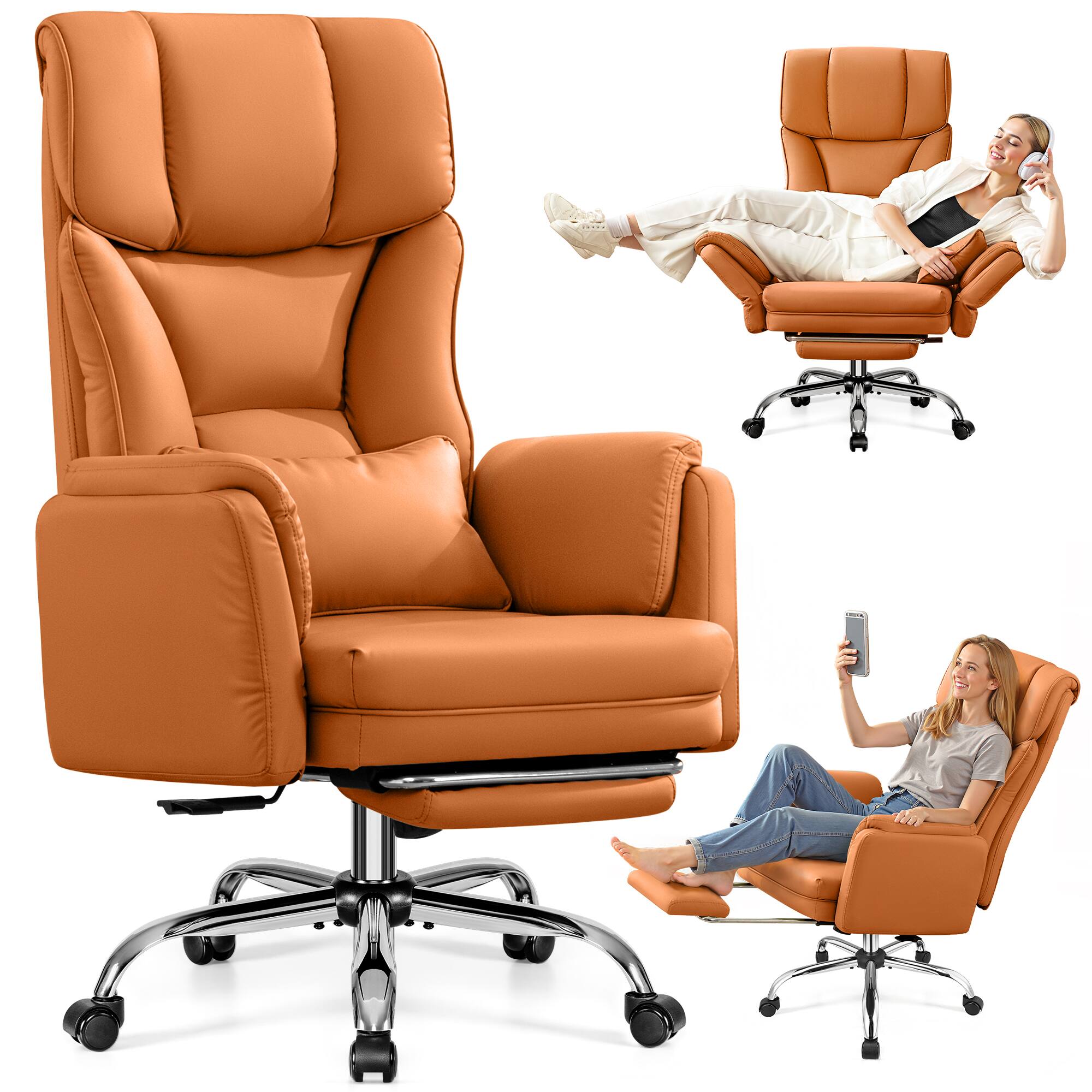 Alt View 1. Brick Attic - 500LBS Plus Ergonomic Office Chair with Footrest, Wide Cross Legged Executive Chair with Reversible Armrests, 120°Tilt - Orange.