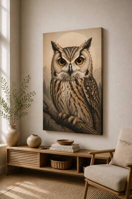 FC Design - Large Owl Woodland Watcher Canvas Print 24x36"-Ready-to-Hang Forest Bird Nature Art Painting Home Wall Décor - MultiColor