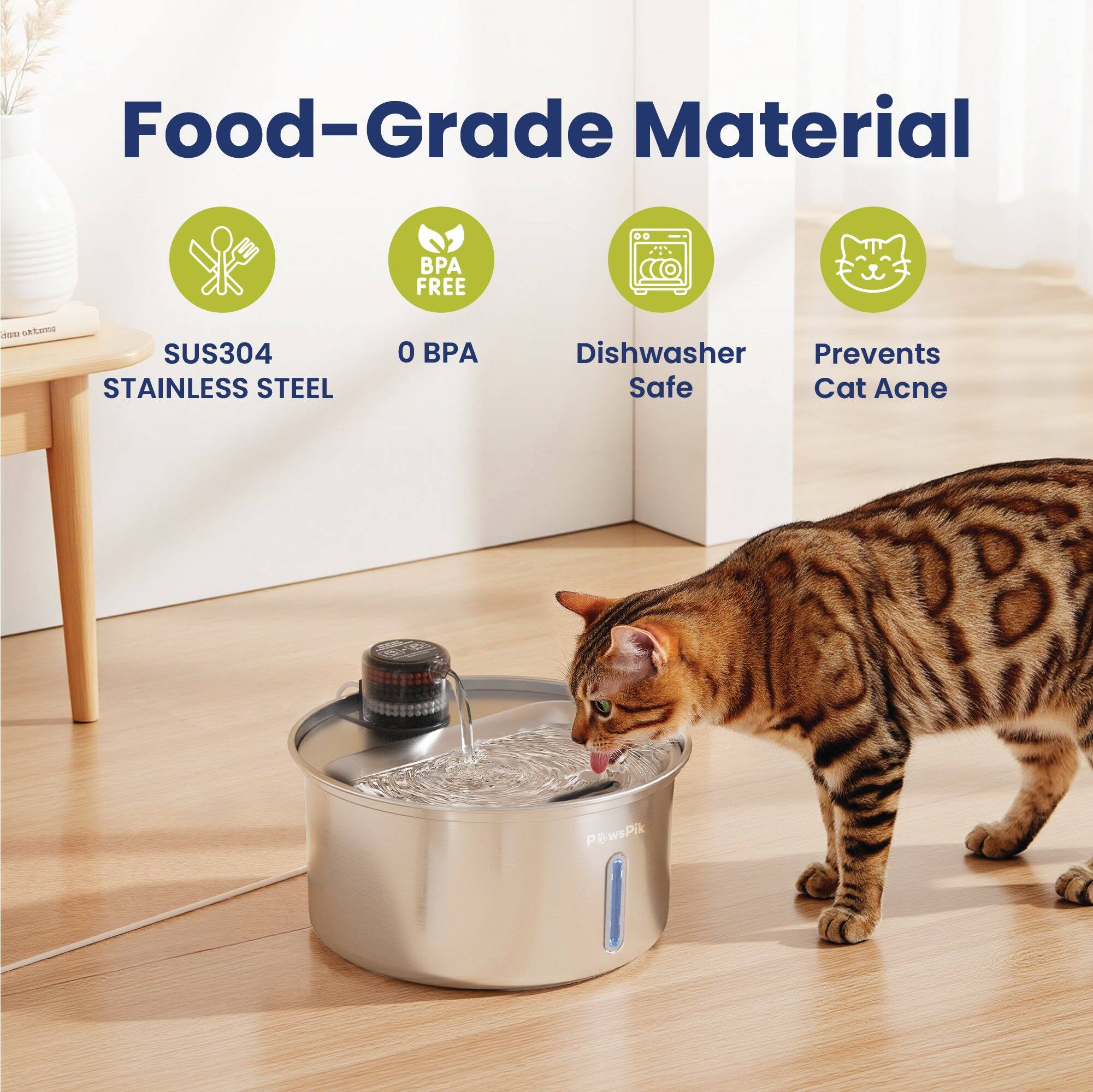 Food-Grade Material  
BPA FREE  
SUS304 STAINLESS STEEL  
0 BPA  
Dishwasher Safe  
Prevents Cat Acne  
PawsPik