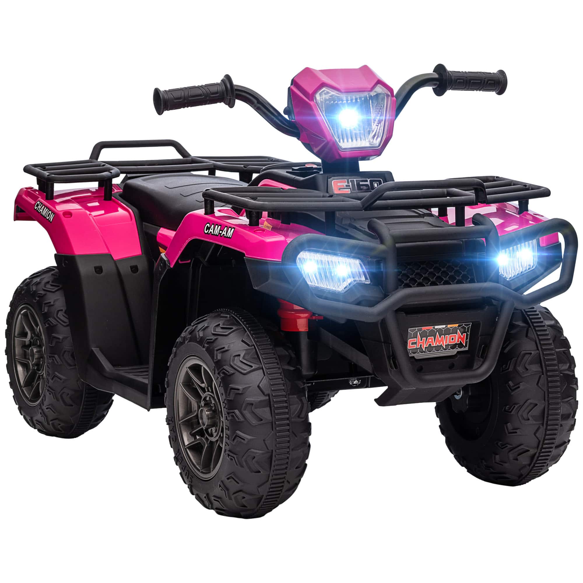 Ecooso - 12V Kids Electric ATV Quad with LED Headlights, Music, AUX & USB Ports, Battery Powered Ride-On - Pink