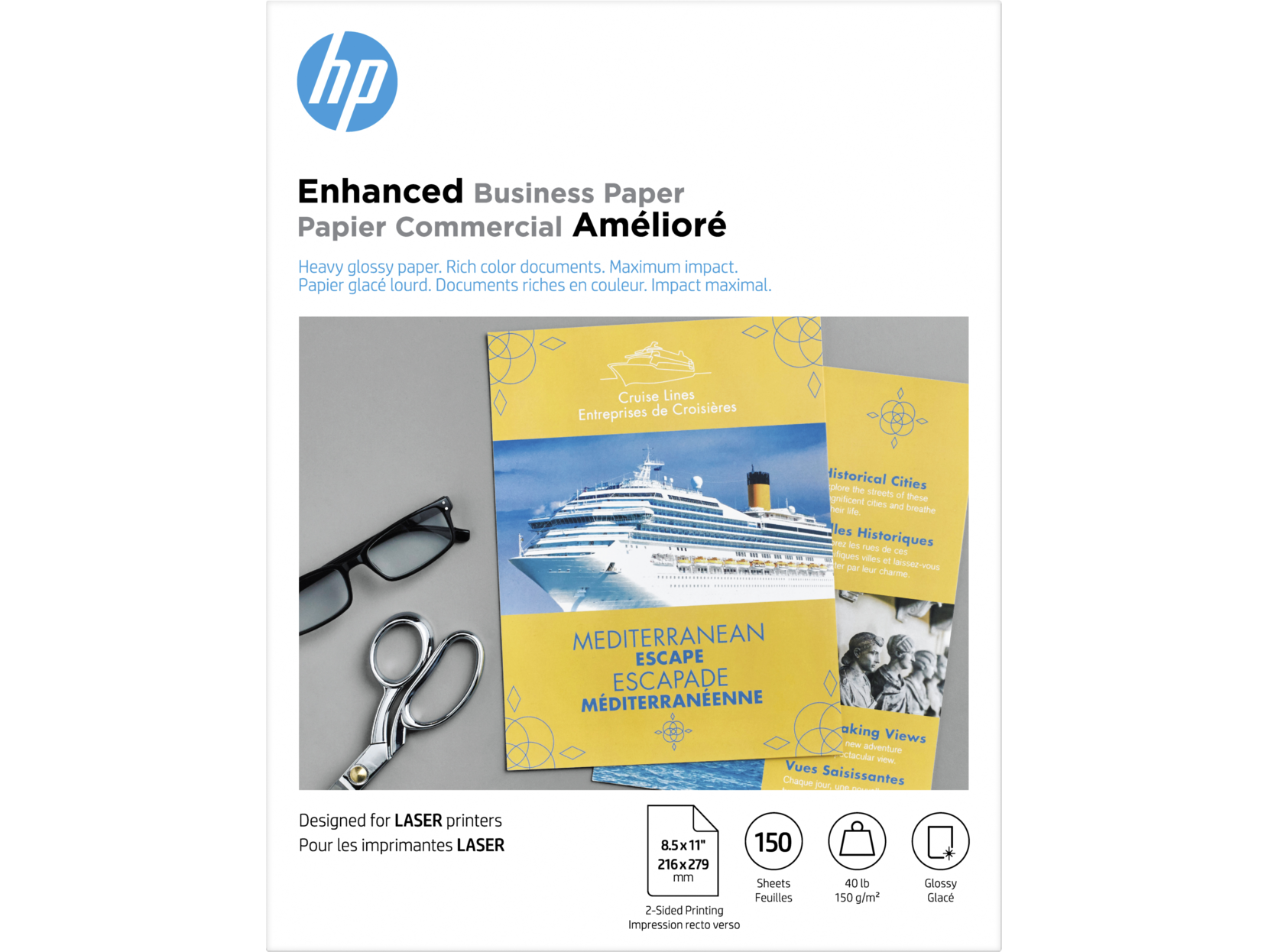 HP - Enhanced Business Paper, Glossy, 40 lb, 8.5 x 11 in. (216 x 279 mm), 150 sheets Q6611A - White