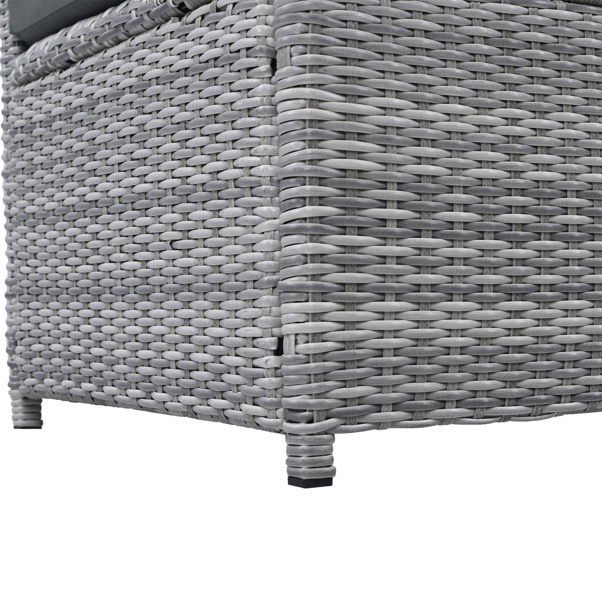 Alt View 7. Mondawe - Outdoor Rattan Furniture Set with an Adjustable Table, Recliners with Extendable Side Tables, and Two Ottomans - Grey.