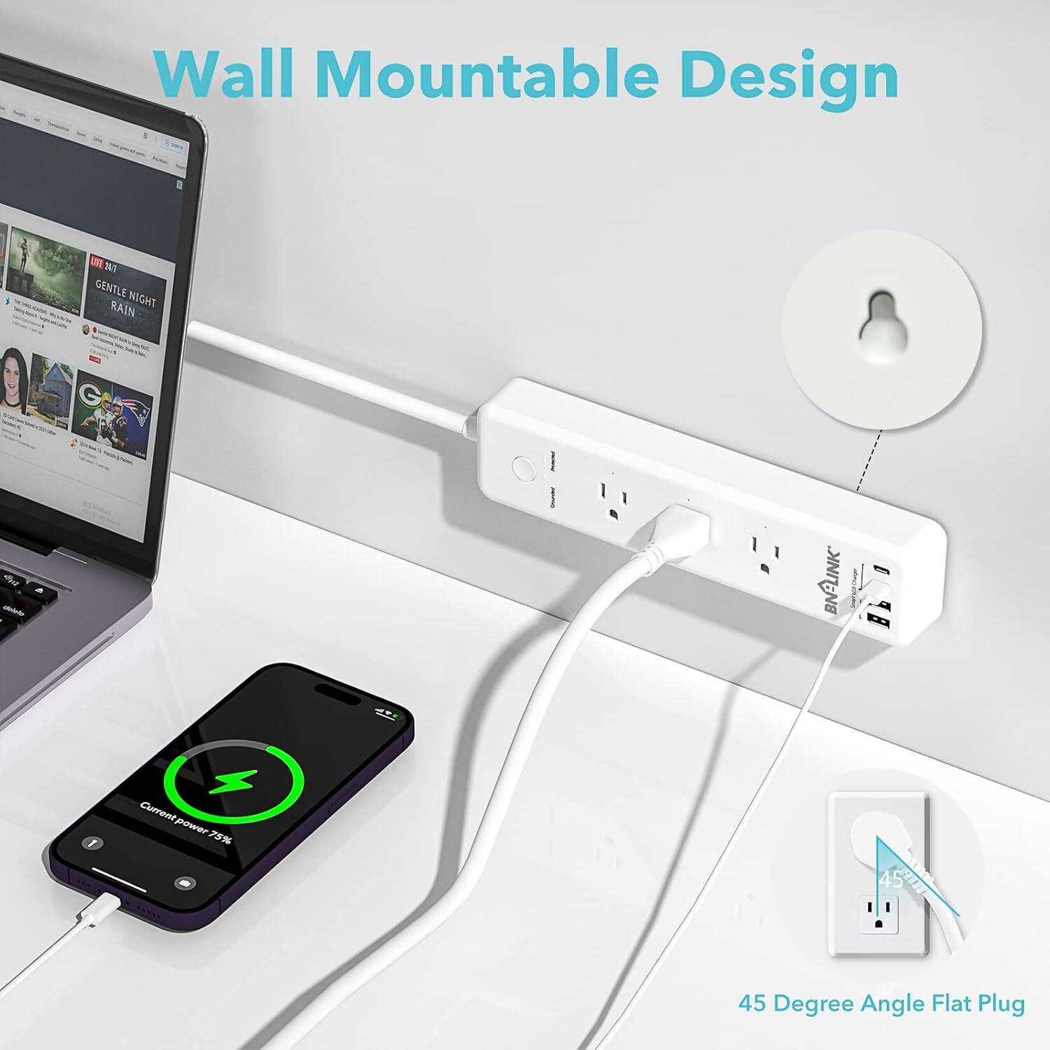 Wall Mountable Design

GENTLE NIGHT RAIN

BN-LINK

Current power 75%

45 Degree Angle Flat Plug