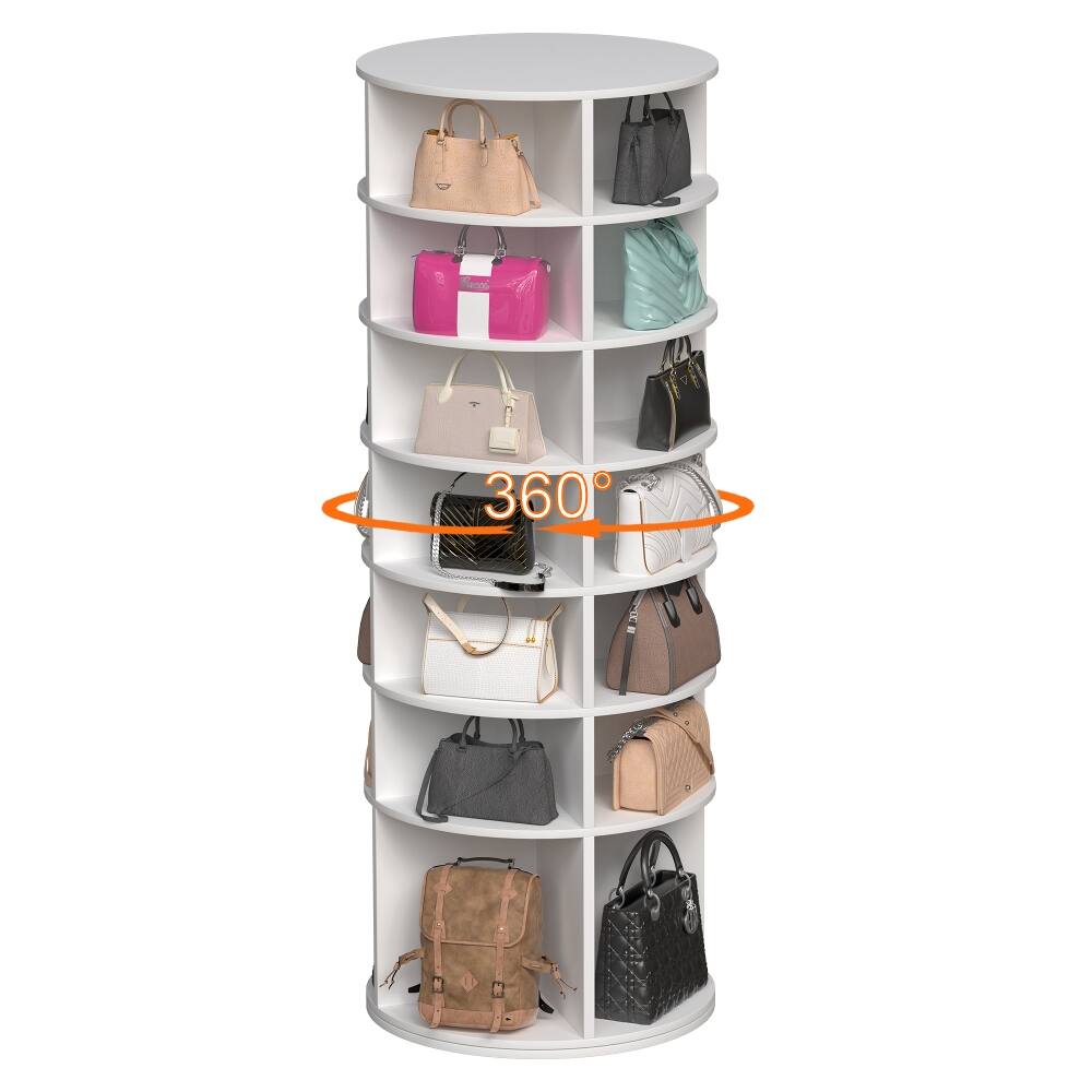 Left. Loheer - Loheer 7-tier rotating shoe rack, 360 degree revolving shoe organizer, white, shoe rack for 28 pairs - White.